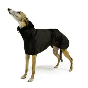 FASHION DOG Cappotto impermeabile con fodera in pelliccia sintetica per levrieri - 80 cm - Nero