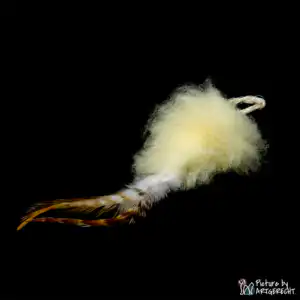 LIONSLIKE Remorque de pêche pour canne à pêche en action "Flex" - peau de mouton avec plumes de coq