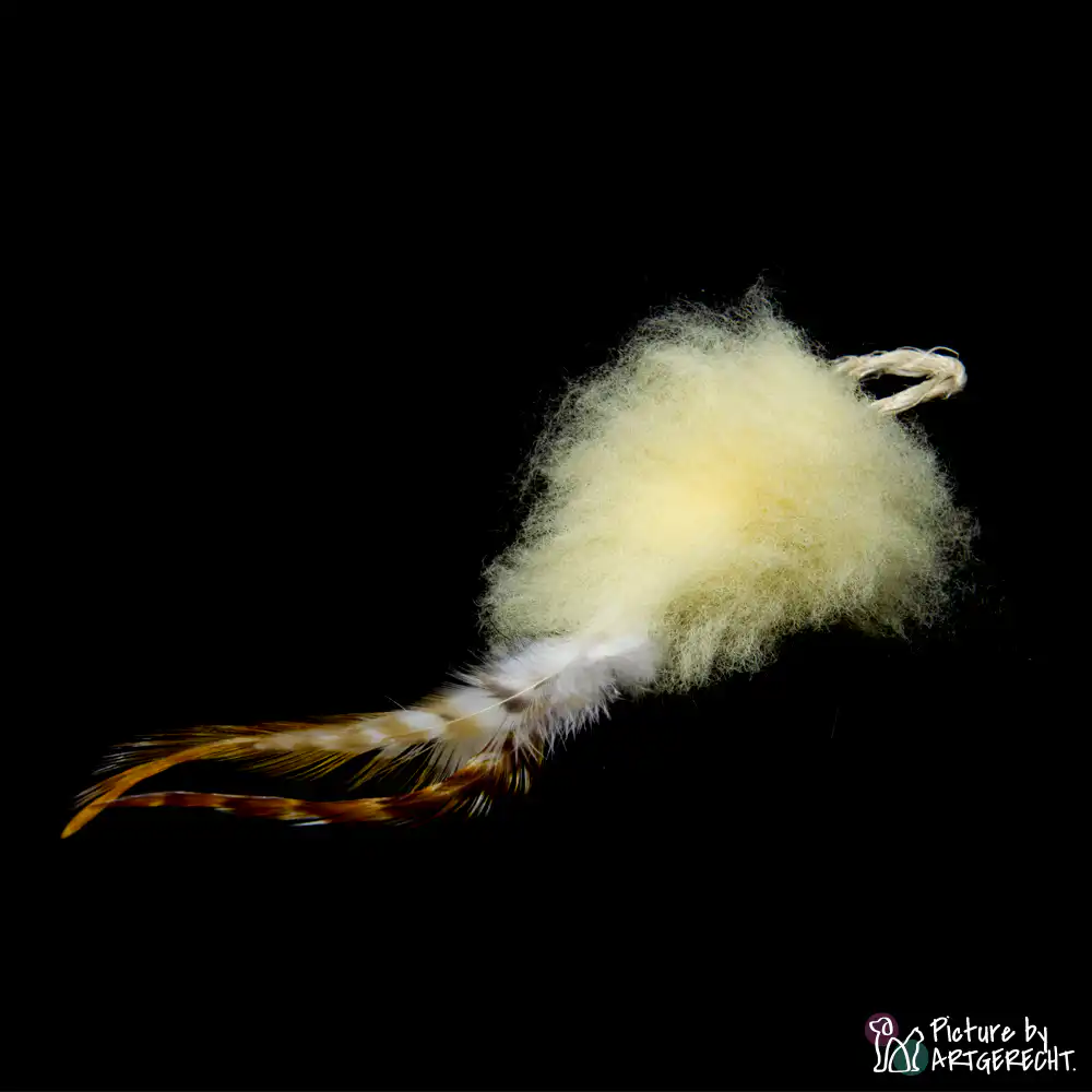 LIONSLIKE Remorque de pêche pour canne à pêche en action "Flex" - peau de mouton avec plumes de coq