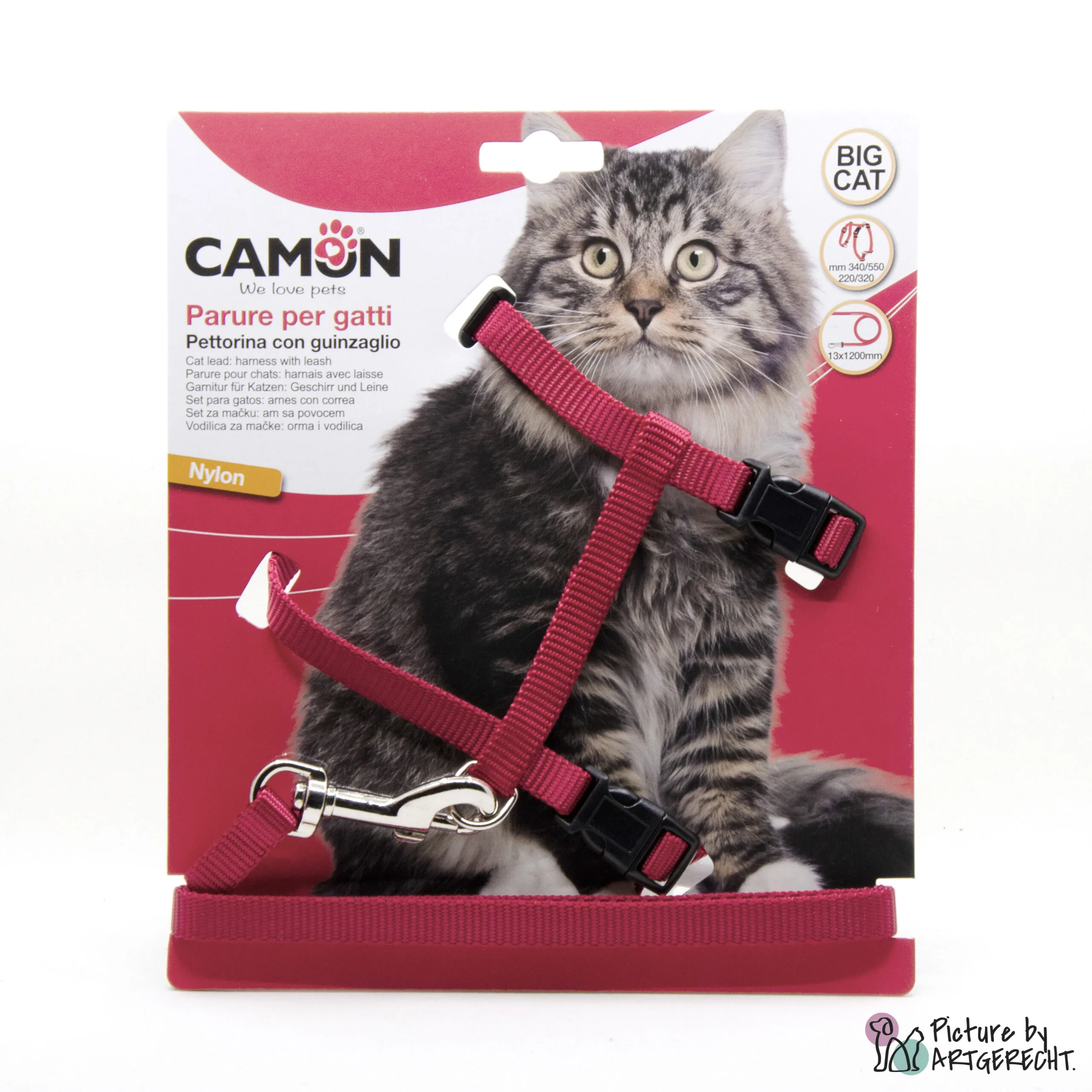 CAMON harness and lead - BIG CAT - Length 120 cm - Red