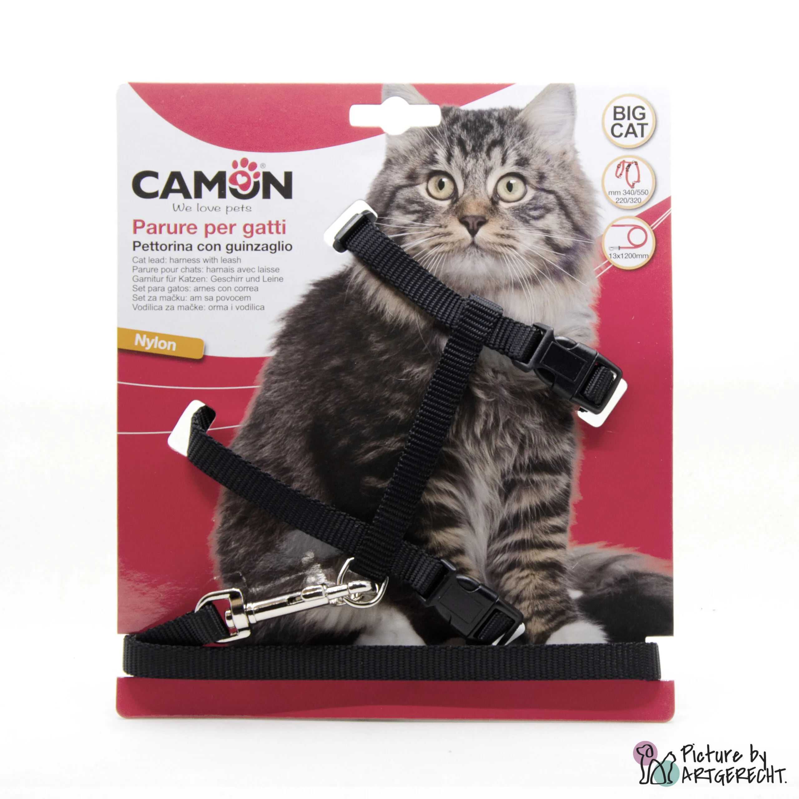 CAMON harness and lead - BIG CAT - Length 120 cm - Black