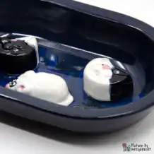 Ecuelle en céramique Suisse Ecuelle en céramique pour distributeur automatique de nourriture Surefeed - Ecuelle anti-glissement - Noir/Bleu avec chats et souris