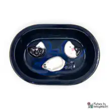 Ecuelle en céramique Suisse Ecuelle en céramique pour distributeur automatique de nourriture Surefeed - Ecuelle anti-glissement - Noir/Bleu avec chats et souris
