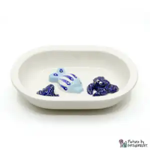 Ecuelle en céramique Suisse Ecuelle en céramique pour distributeur automatique de nourriture Surefeed - Ecuelle anti-glissement - Blanc avec habitants aquatiques (bleu clair)