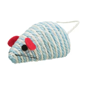 TRiXiE topo da gioco in sisal con sonaglio per gatti grandi - bianco/blu