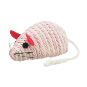 TRiXiE topo da gioco in sisal con sonaglio per gatti di taglia grande - bianco/rosa