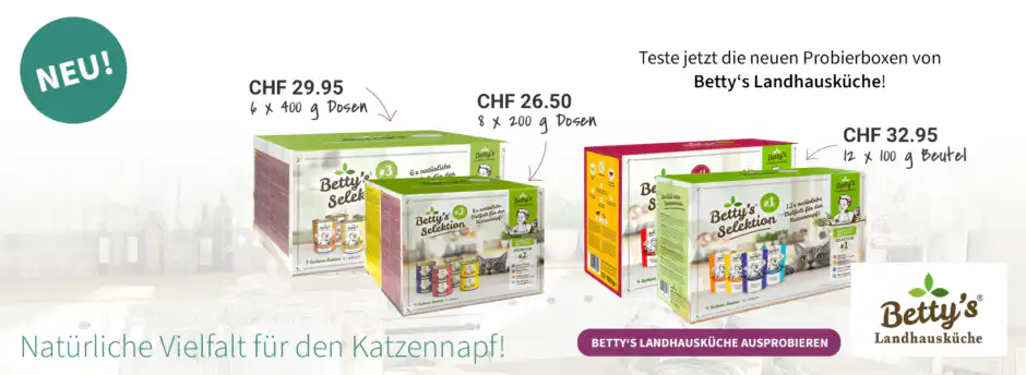 Betty’s Landhausküche Probierboxen mit natürlichem Katzen-Nassfutter in verschiedenen Sorten
