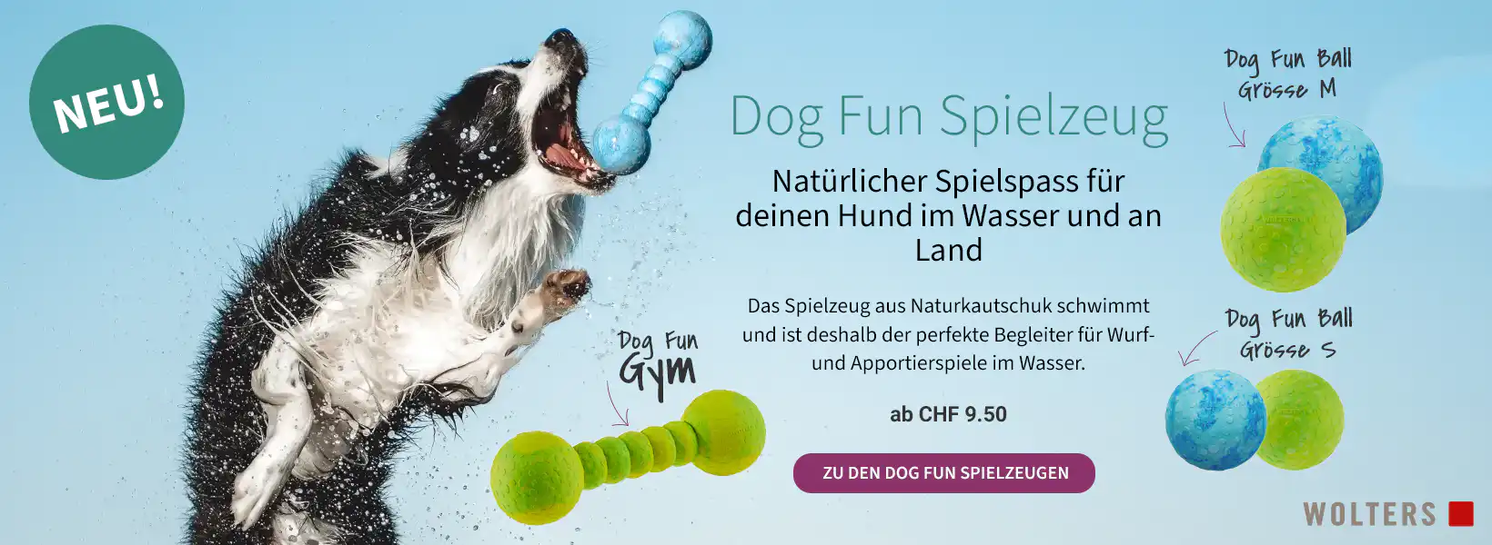 Jouet pour chiens WOLTERS Dog Fun en caoutchouc naturel pour jouer, rapporter et s'amuser dans l'eau